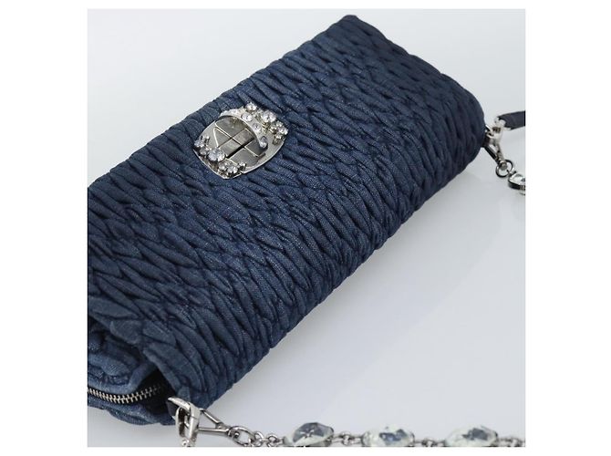 Borsa a tracolla in denim Miu Miu 2way Blu Argento Auth ka5347V - vista 6