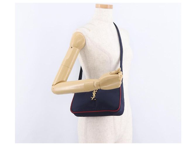 Borsa a tracolla SAINT LAURENT Nylon Navy Gold Tone 733294 Auth ka5349M Blu navy - vista 22