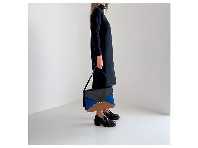 Céline Borsa Medium Diamond Tricolour in pelle e scamosciato Marrone Nero Blu - Ansicht 11