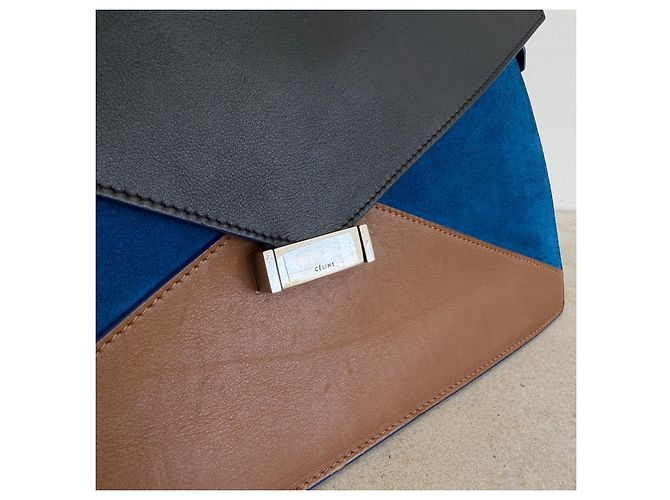 Céline Borsa Medium Diamond Tricolour in pelle e scamosciato Marrone Nero Blu - Ansicht 17