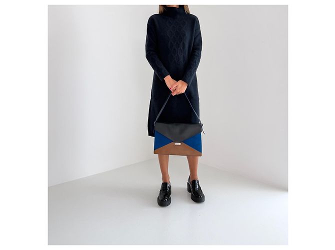 Céline Borsa Medium Diamond Tricolour in pelle e scamosciato Marrone Nero Blu - Ansicht 19
