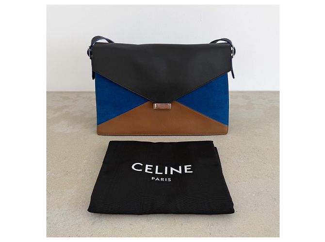 Céline Borsa Medium Diamond Tricolour in pelle e scamosciato Marrone Nero Blu - Ansicht 3