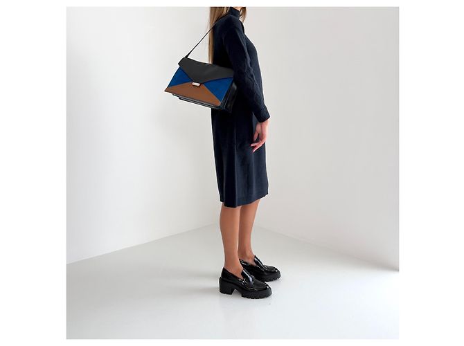 Céline Borsa Medium Diamond Tricolour in pelle e scamosciato Marrone Nero Blu - Ansicht 7