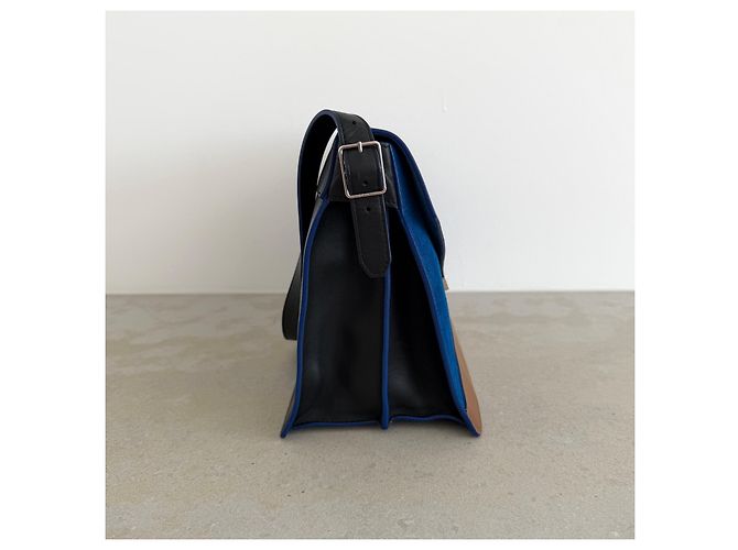 Céline Borsa Medium Diamond Tricolour in pelle e scamosciato Marrone Nero Blu - Ansicht 8
