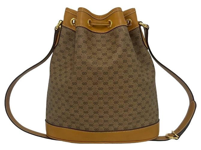 Gucci Vintage Micro GG Pattern Drawstring Shoulder Bag Brown - view 3