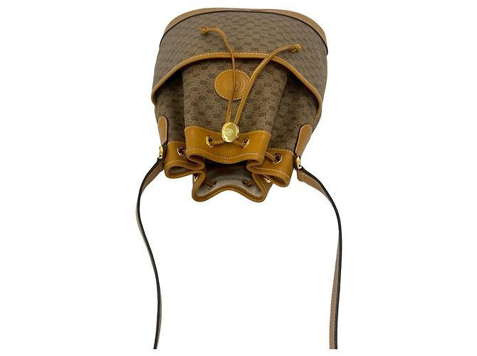 Gucci Vintage Micro GG Pattern Drawstring Shoulder Bag Brown - view 4