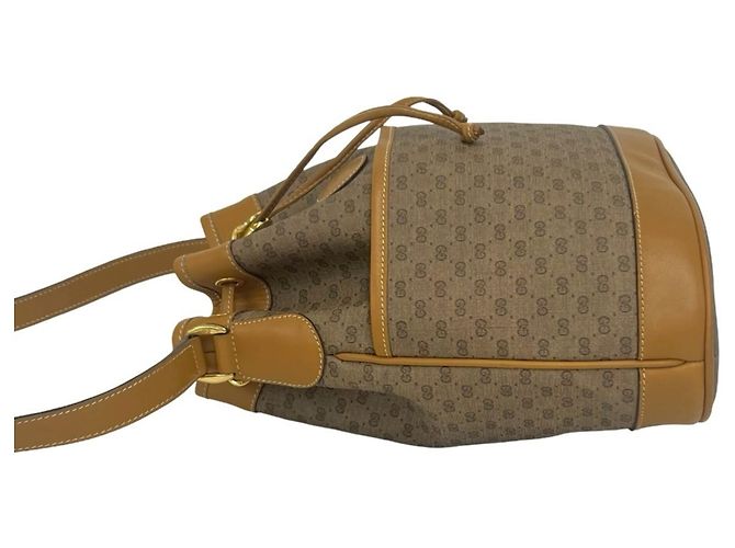 Gucci Vintage Micro GG Pattern Drawstring Shoulder Bag Brown - view 5