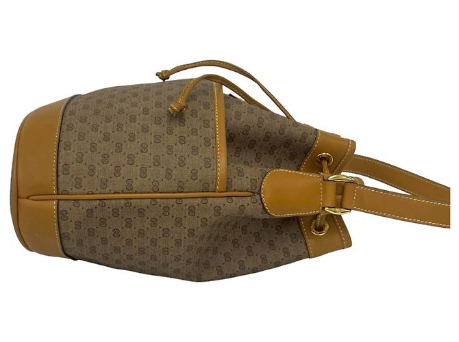 Gucci Vintage Micro GG Pattern Drawstring Shoulder Bag Brown - view 6