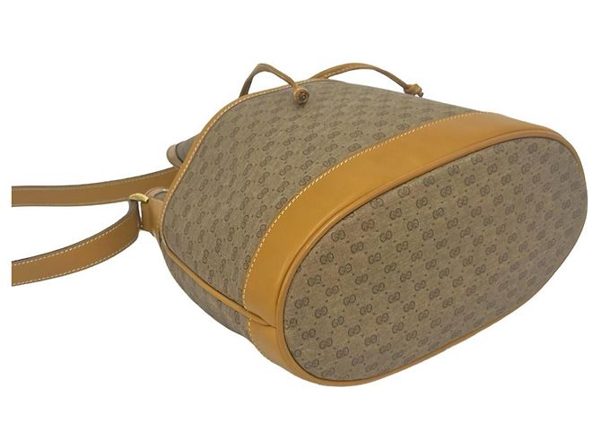 Gucci Vintage Micro GG Pattern Drawstring Shoulder Bag Brown - view 7