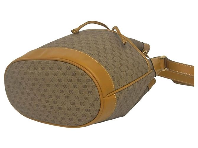 Gucci Vintage Micro GG Pattern Drawstring Shoulder Bag Brown - view 8