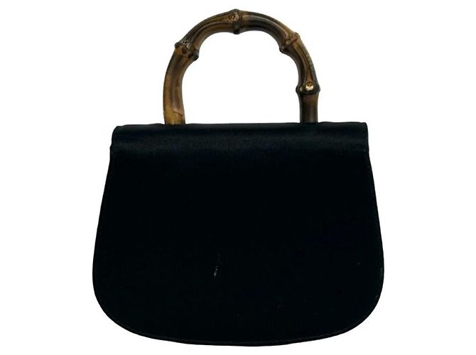 GUCCI Vintage Bamboo Satin 2-Way Handbag Black - view 3