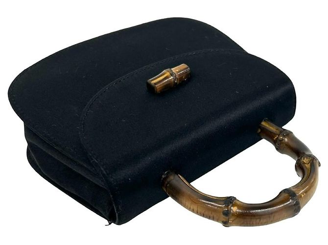 GUCCI Vintage Bamboo Satin 2-Way Handbag Black - view 4
