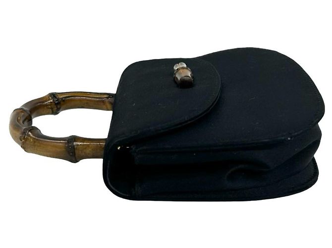 GUCCI Vintage Bamboo Satin 2-Way Handbag Black - view 5
