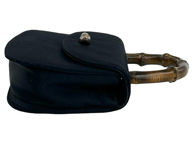 GUCCI Vintage Bamboo Satin 2-Way Handbag Black - view 6