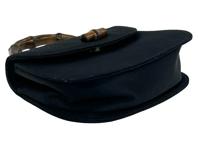 GUCCI Vintage Bamboo Satin 2-Way Handbag Black - view 7