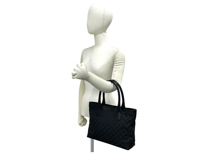 Gucci GG Pattern Schwarze Canvas-Leder-Handtasche Tote - Ansicht 2