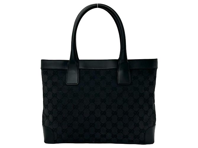Gucci GG Pattern Schwarze Canvas-Leder-Handtasche Tote - Ansicht 3