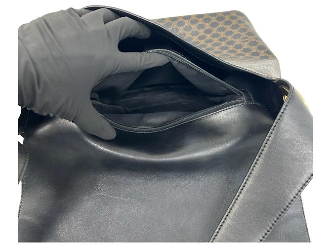 Céline Celine Vintage Macadam Blazon Triomphe Schultertasche Braun Schwarz - Ansicht 10