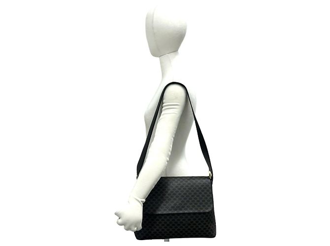 Céline Celine Vintage Macadam Blazon Triomphe Schultertasche Braun Schwarz - Ansicht 2