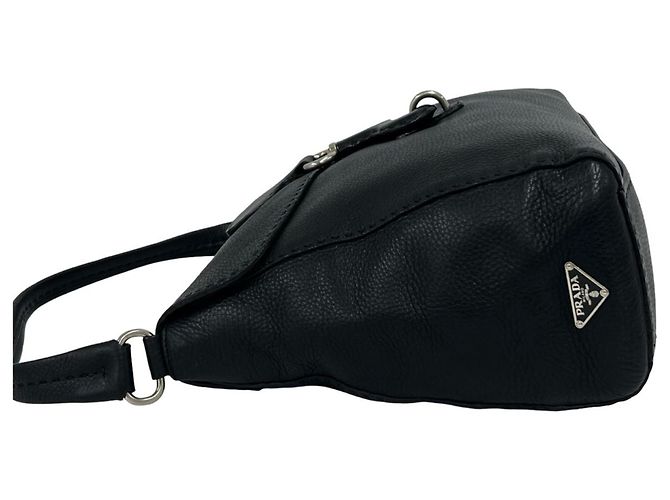 Tote Prada Triangle Logo Hardware Leather One-Shoulder Bag Black - view 5