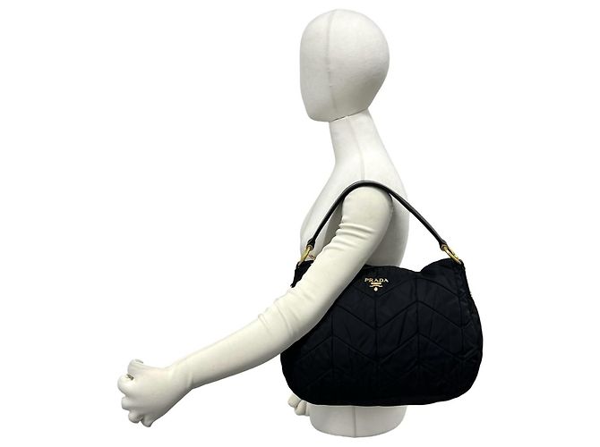 Borsa a spalla semi Prada Nylon Tessuto e pelle con smalto Nero - vista 2