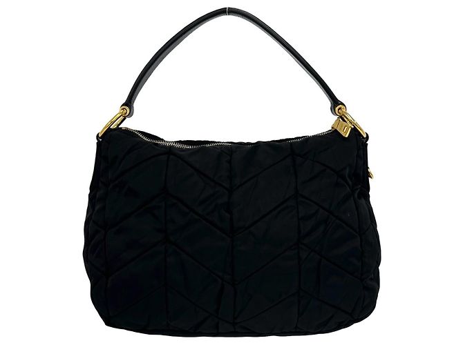 Borsa a spalla semi Prada Nylon Tessuto e pelle con smalto Nero - vista 3