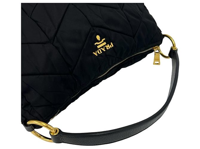 Borsa a spalla semi Prada Nylon Tessuto e pelle con smalto Nero - vista 4