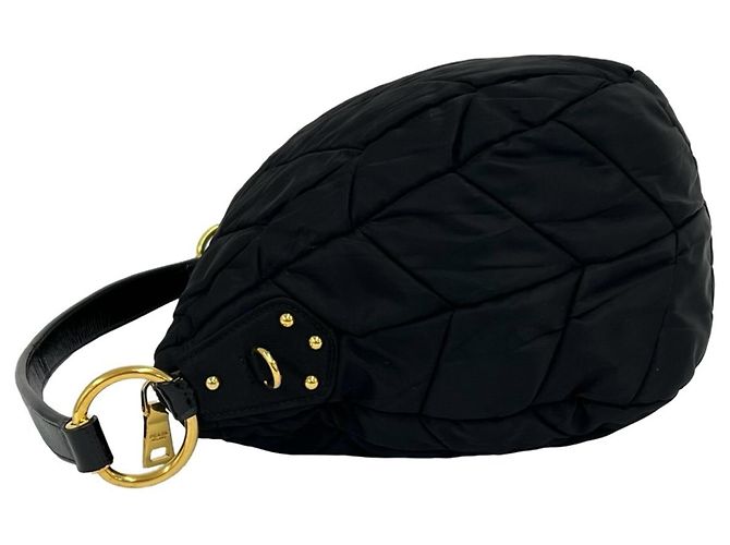 Borsa a spalla semi Prada Nylon Tessuto e pelle con smalto Nero - vista 5