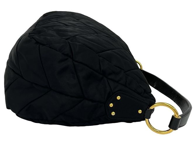 Borsa a spalla semi Prada Nylon Tessuto e pelle con smalto Nero - vista 6