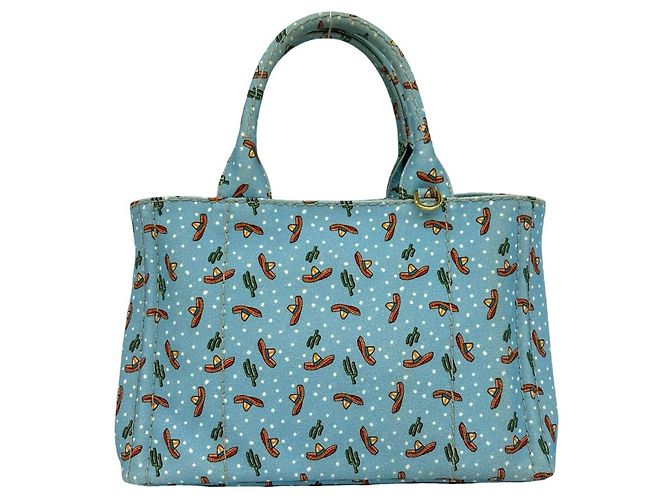 Tote Prada Canapa Canvas Tasche mit Dreieck Logo-Plakette Blau - Ansicht 3