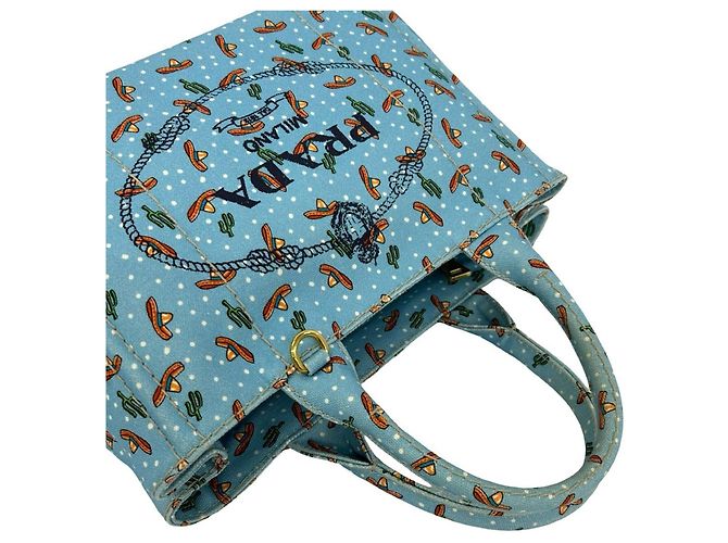 Tote Prada Canapa Canvas Tasche mit Dreieck Logo-Plakette Blau - Ansicht 4
