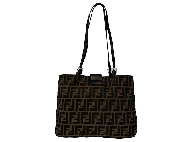 Sac cabas Fendi Vintage Zucca Motif FF Marron Noir - vue 3
