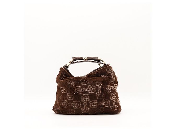 Borsa Hobo Gucci Monogram in pelliccia Marrone - vista 3