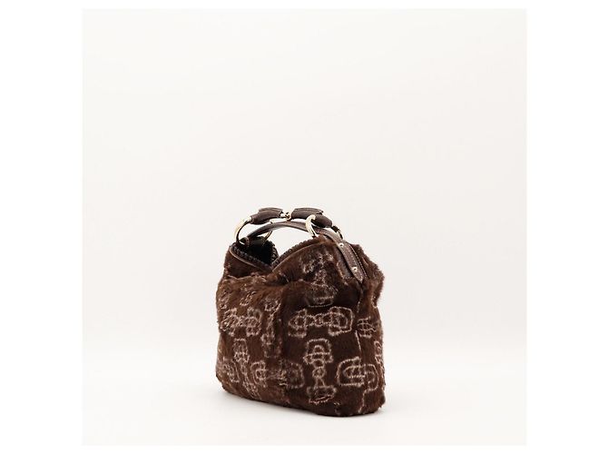 Borsa Hobo Gucci Monogram in pelliccia Marrone - vista 4