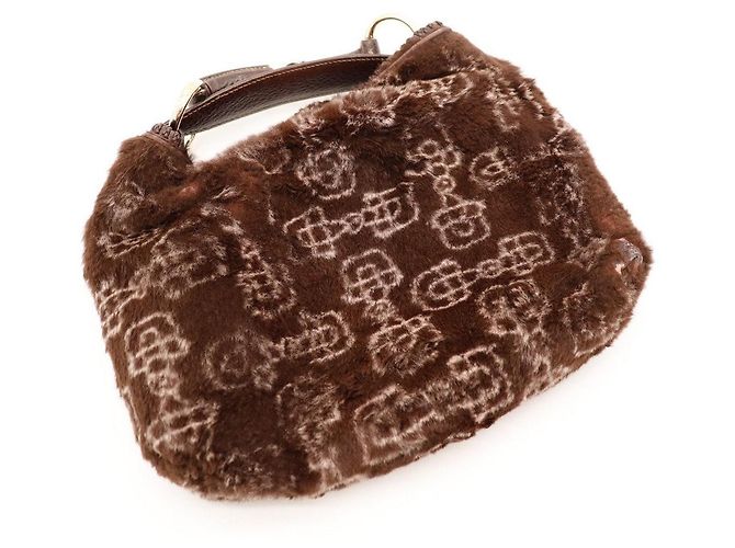 Borsa Hobo Gucci Monogram in pelliccia Marrone - vista 6