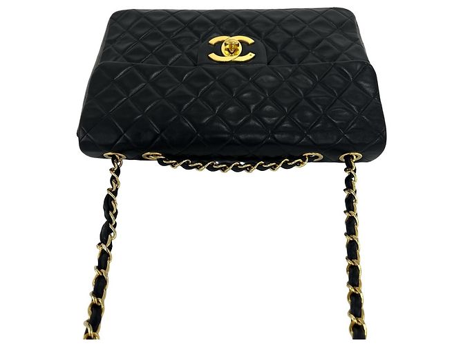 Chanel Vintage Large Matelassé Lammfell Schultertasche Schwarz - Ansicht 4