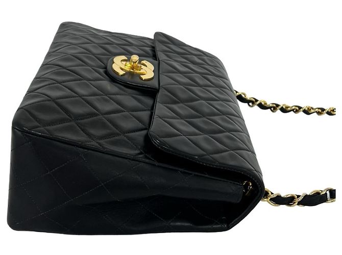 Chanel Vintage Large Matelassé Lammfell Schultertasche Schwarz - Ansicht 6