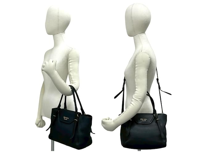 Prada Logo Hardware Leder Mini Tote Bag Schwarz - Ansicht 2