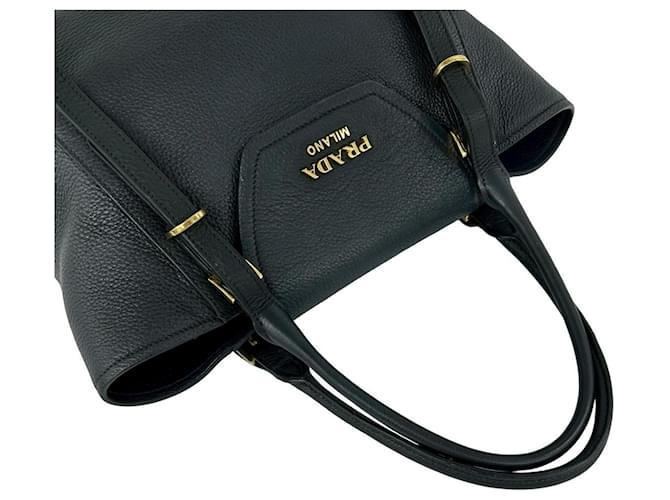 Prada Logo Hardware Leder Mini Tote Bag Schwarz - Ansicht 4