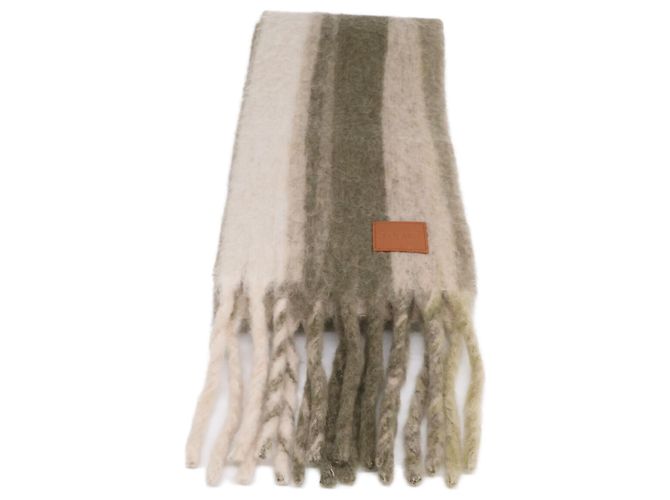 Stola Loewe in misto alpaca con patch logo in pelle a righe Beige Cachi - vista 2