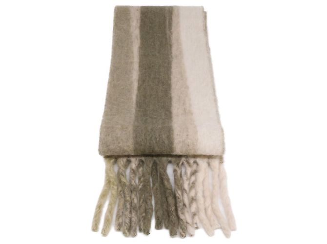 Stola Loewe in misto alpaca con patch logo in pelle a righe Beige Cachi - vista 3