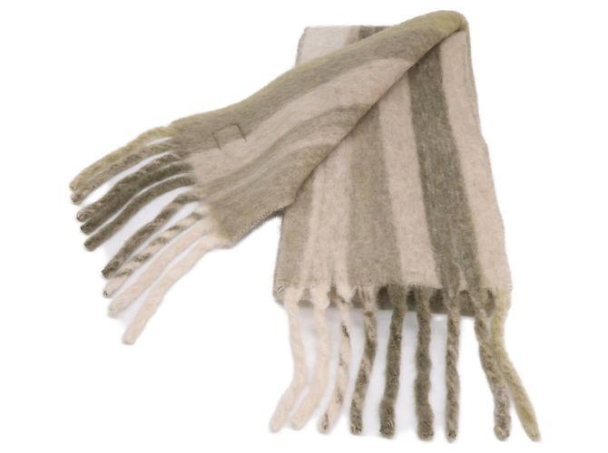 Stola Loewe in misto alpaca con patch logo in pelle a righe Beige Cachi - vista 4
