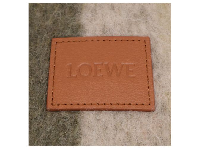 Stola Loewe in misto alpaca con patch logo in pelle a righe Beige Cachi - vista 5