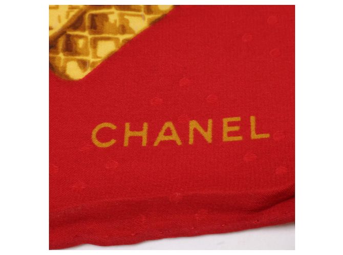 Chanel Vintage Coco Mark Seidentuch Rot Golden - Ansicht 3