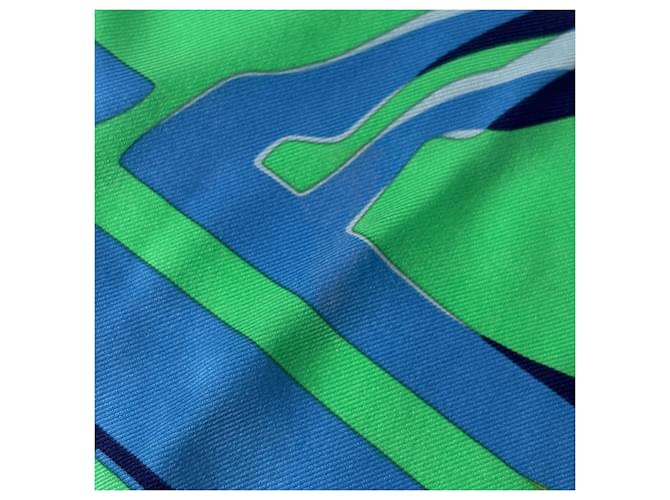Hermès Sciarpa Hermes Carre 70 Caleche Elastic Blu Verde Giallo - vista 4