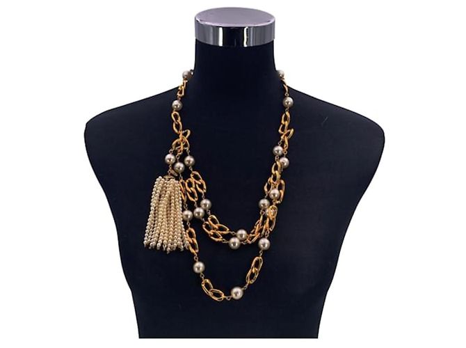 Timeless Chanel Vintage Perlen-Quasten-Halskette Golden Ebenholz - Ansicht 2