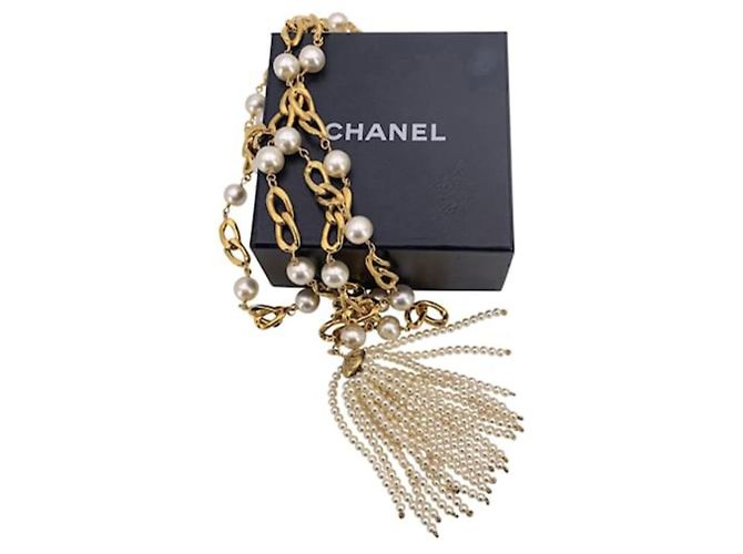 Timeless Chanel Vintage Perlen-Quasten-Halskette Golden Ebenholz - Ansicht 3