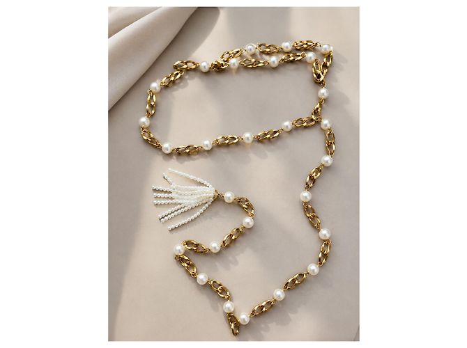 Timeless Chanel Vintage Perlen-Quasten-Halskette Golden Ebenholz - Ansicht 4