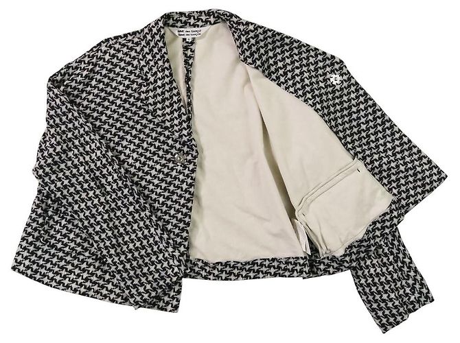 Autre Marque Comme des Garcons Houndstooth Wool Cropped Jacket Black White - view 6