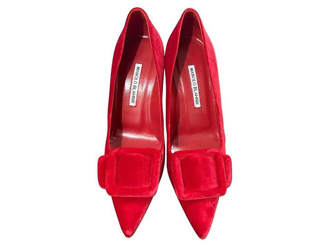 Décolleté Maysale Velour Manolo Blahnik Rosso - vista 3